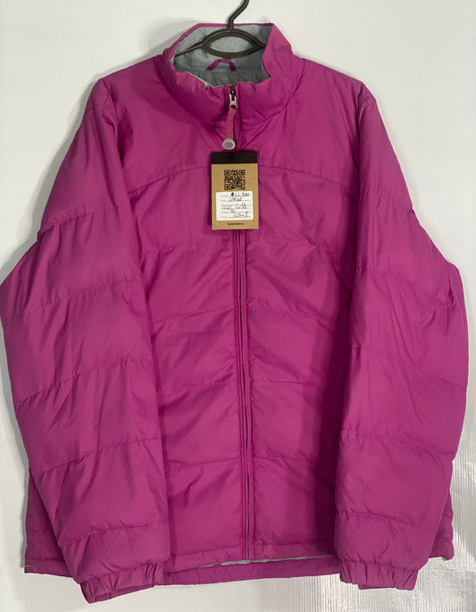 LL Bean Magenta Goosedown Puffer Coat Detachable Faux Fur Hood