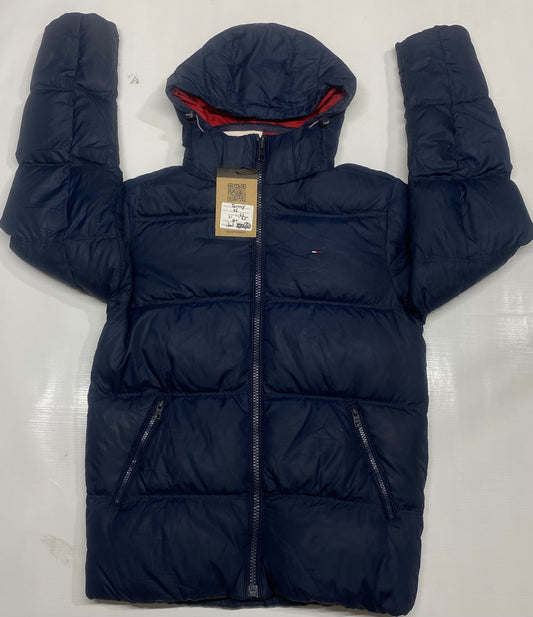 TOMMY Navy Blue Puffer Jacket with Removable Hood