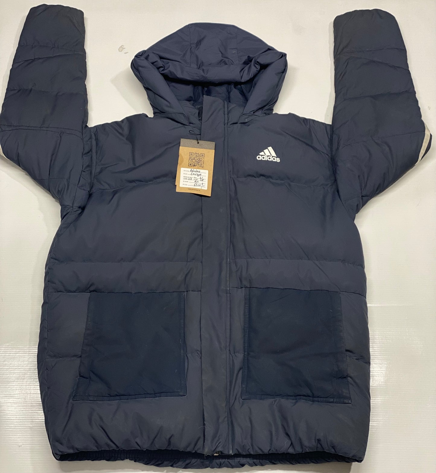 Adidas Men 3-Stripe Puffer Down Coat Padded Navy