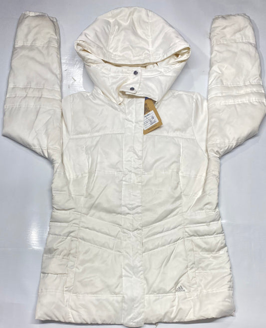 Adidas Puffer Coat Cream Zipper and Hood Womens