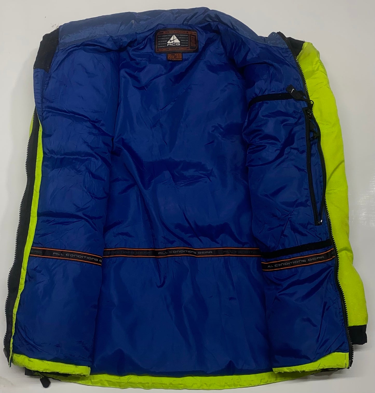 Vintage Nike Mens  Neon Green Quilted Puffer Down