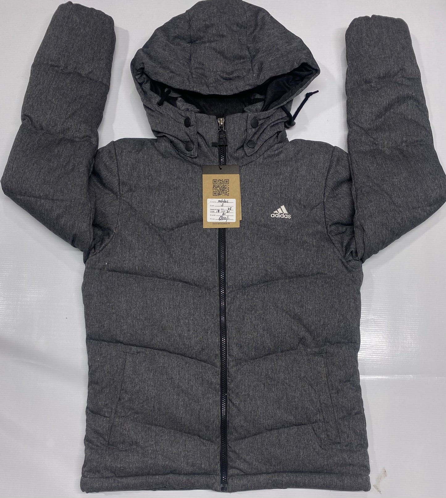 Adidas Gray Hooded Men Puffer Jacket