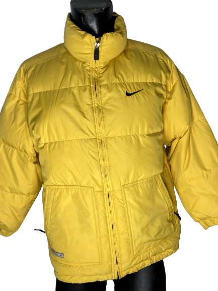 Vintage Nike Jacket Mens Large Yellow Puffer Down Pockets